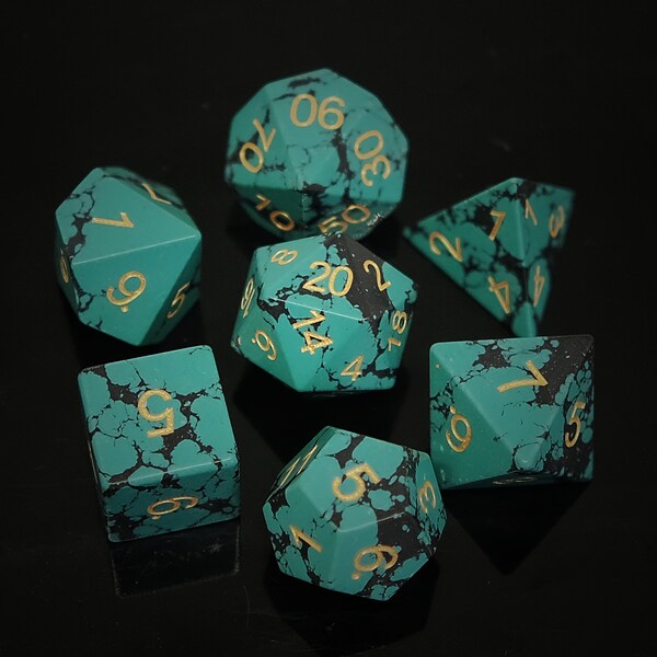 Synthetic Green Turquoise Dice Set Gemstone Dice Set of 7 for DND Board Game Table-top Board Game