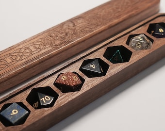 Blind Gemstone Dice Set: Black Cherry Octopus Wood Box