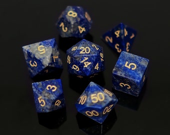 Lapis Lazuli Natural Gemstone Dice Set of 7 for RPG Table-top Board Game