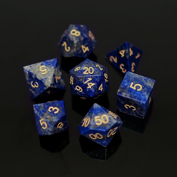 Lapis Lazuli Natural Gemstone Dice Set of 7 for RPG Table-top Board Game