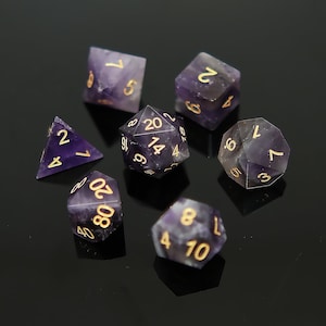 Natural Amethyst Gemstone Dice Set of 7 DND Role Playing Games and Table-top Board Game Gift