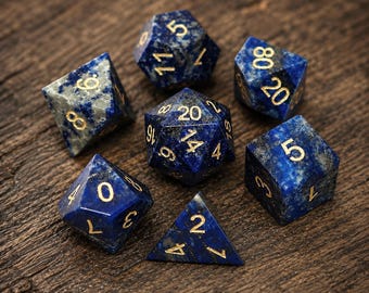 Lapis lazuli-dobbelstenen met natuurlijke edelstenen, set van 7 voor RPG-tafelspellen
