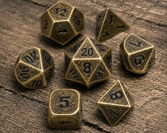 Vintage Messing Metall Würfel Set - Tabletop RPG, 7er Set