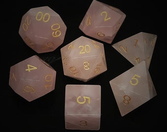Natural Rose Quartz Gemstone Dice Set of 7 DND Role Playing Games Table-top Board Game