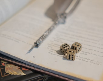 Vintage D6 Metal Mini Dice Set / D6 Brass Metal Dice Set of 3 dice / Dice for TRPG games