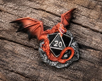 Ímã de geladeira D20 3D Dragon, ímã de resina pintado à mão