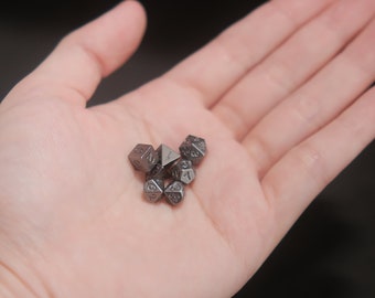Vintage Mini Nickel Metal Dice Set: 7pc Tabletop Gaming Dice
