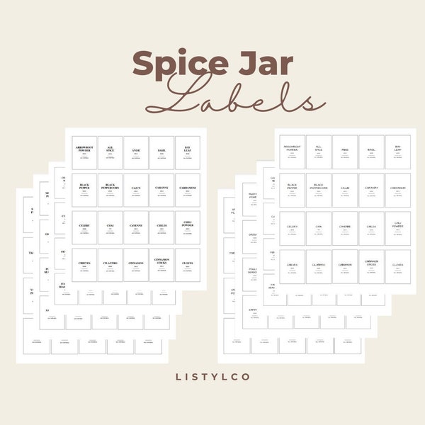 75+ Spice Jar Labels, Templates | Modern Minimalist Rectangular Printable Pantry Labels | 2 Different Fonts | Digital Download | Editable