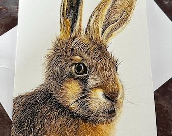 Hare Pencil Art Greeting Card: Wildlife Portrait Stationery (175x125mm)