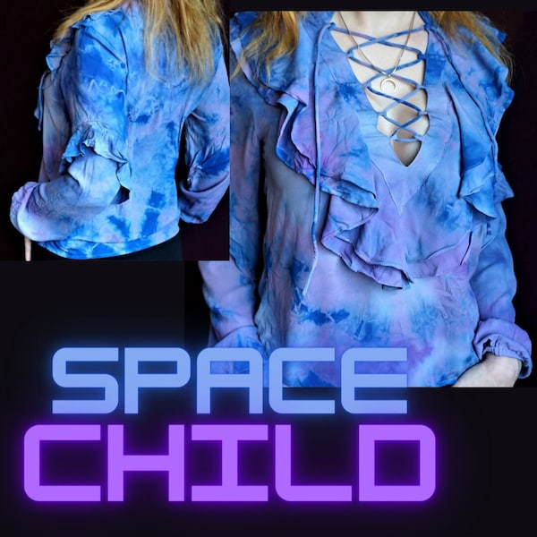 handdyed Batik Bluse mit Schnürung "Space Child" in Größe S