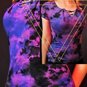 handdyed retro vintage batik shirt with lacing S