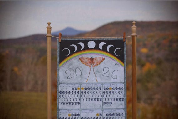 Moon Phase Calendar, 2026. The "Song" edition. Whimsical functional art!