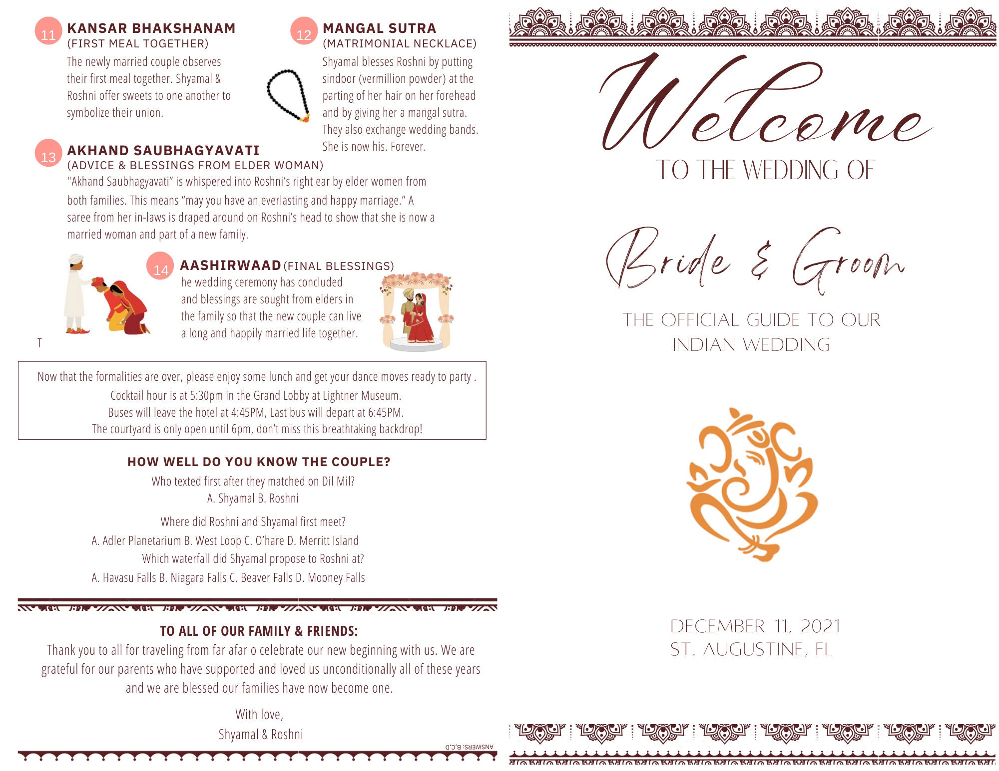 Hindu/indian Wedding Program Timeline or Fun Fact Sheet photo