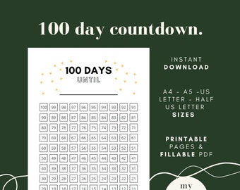 100 Day Countdown Calendar: Printable Wedding, Birthday, Holiday