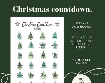 Printable Advent Calendar, Christmas Countdown, Holiday Activity List, Family Advent Game, Xmas Planner PDF, Digital Download