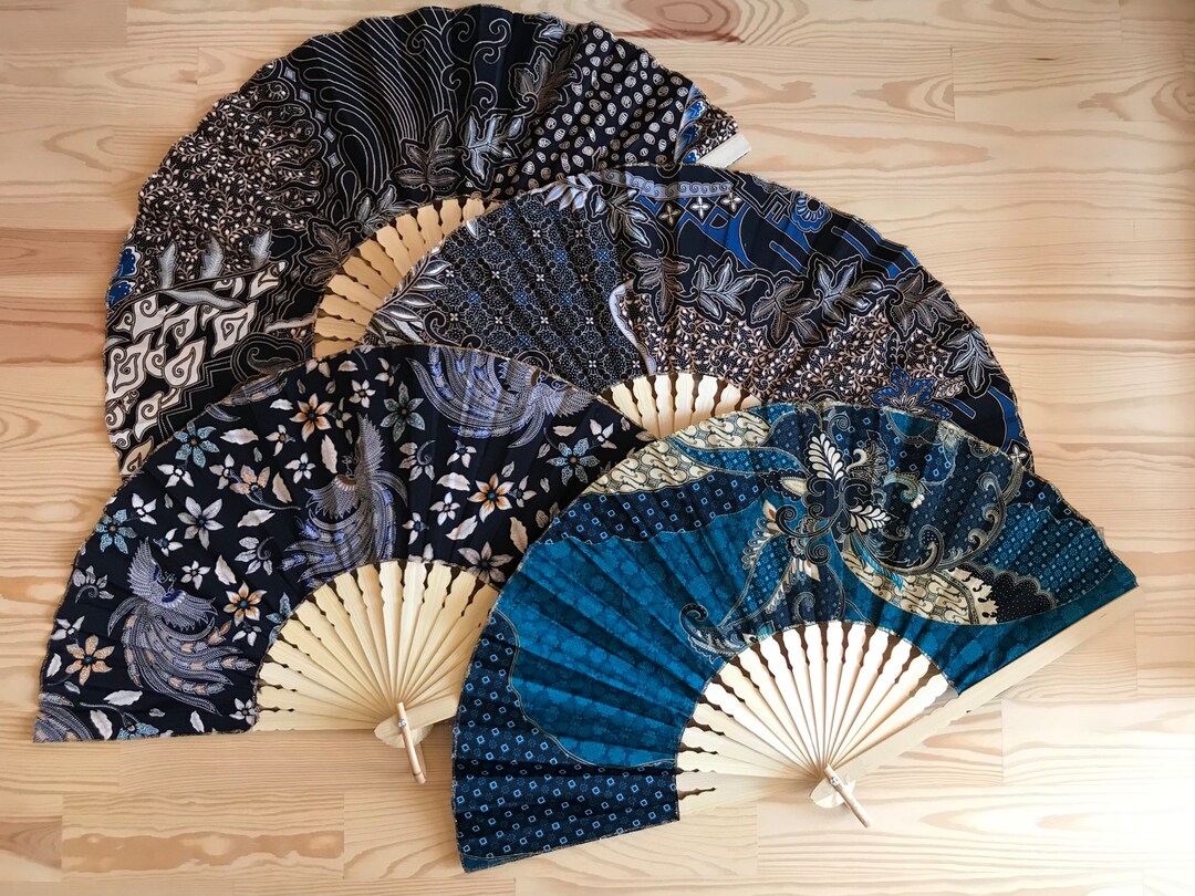 Batik Hand Fan Big Size Flower Multicolor Home Decor Etsy