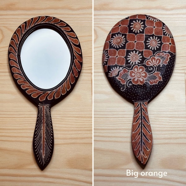 Miroir en bois batik | Grand | Multicolore | Cadeaux de mariage | Cadeau pour elle | Cadeaux de demoiselle d'honneur | Miroir de poche | Produits artisanaux indonésiens