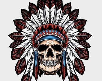 Sticker - Native American Indian Chief skull - Water proof laptop, water bottle, phone sticker