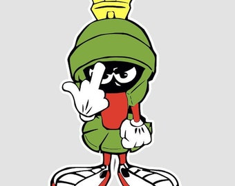 Sticker - Marvin the Martian flipping a finger - Water proof laptop, water bottle, phone sticker