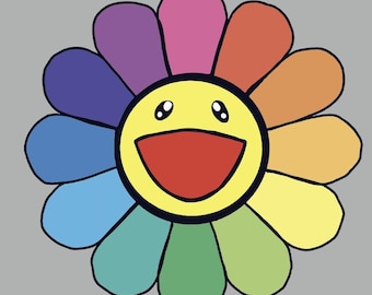 Sticker - Smiley flower, rainbow smile - Water proof laptop, water bottle, phone sticker