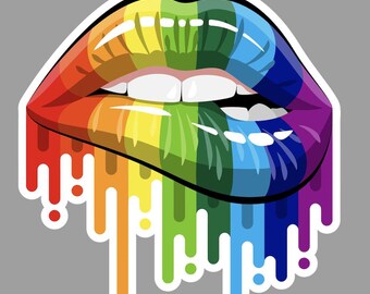 Sticker - Young Wild and Free rainbow sensual lips - Water proof laptop, water bottle, phone sticker
