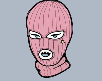 Sticker - Pink Balaclava mask - Water proof laptop, water bottle, phone sticker