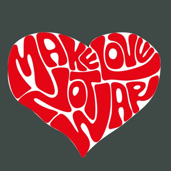 Sticker - Make Love Not War red heart peace sign - car, truck, laptop sticker