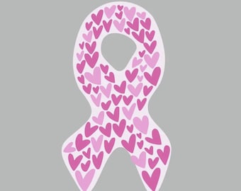 Sticker - Pink ribbon, Cancer Awareness Ribbon, love heart - Water proof laptop, water bottle, phone sticker