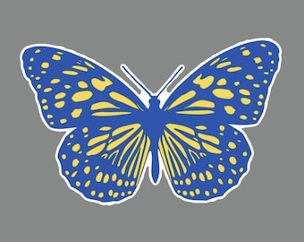 Sticker - Blue and Yellow butterfly, Ukraine flag colors - Water proof laptop, water bottle, phone sticker