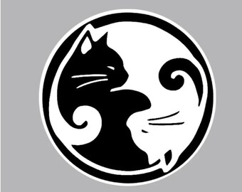 Sticker - Cat Life Balance Ying Yang circle - Water proof laptop, water bottle, phone sticker