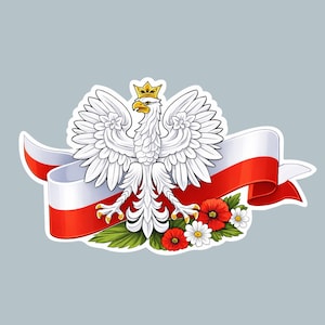 Sticker - Polish White Eagle on Poland Flag - Water proof laptop, water bottle, phone sticker