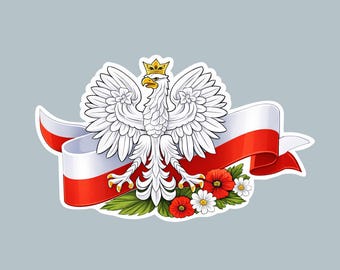 Sticker - Polish White Eagle on Poland Flag - Water proof laptop, water bottle, phone sticker