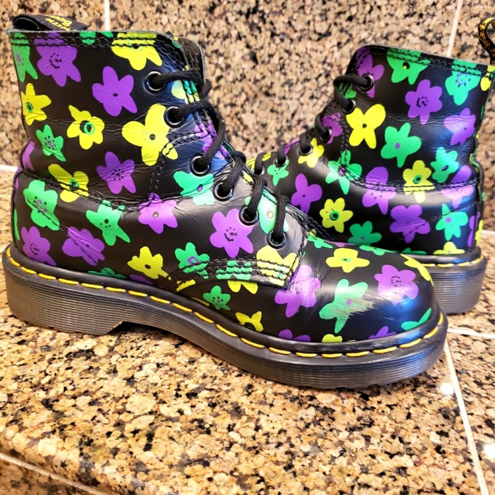 Vintage Dr Martens Purple and Green Flowers Combat Boots - Etsy