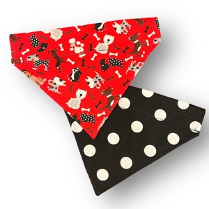 Dog, Black Polka Dot Dog Bandana, Over the Collar Reversible