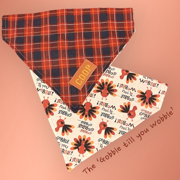 Thanksgiving Turkey, Fall Plaid Dog Bandana, Personalized Embroidery, Over the Collar