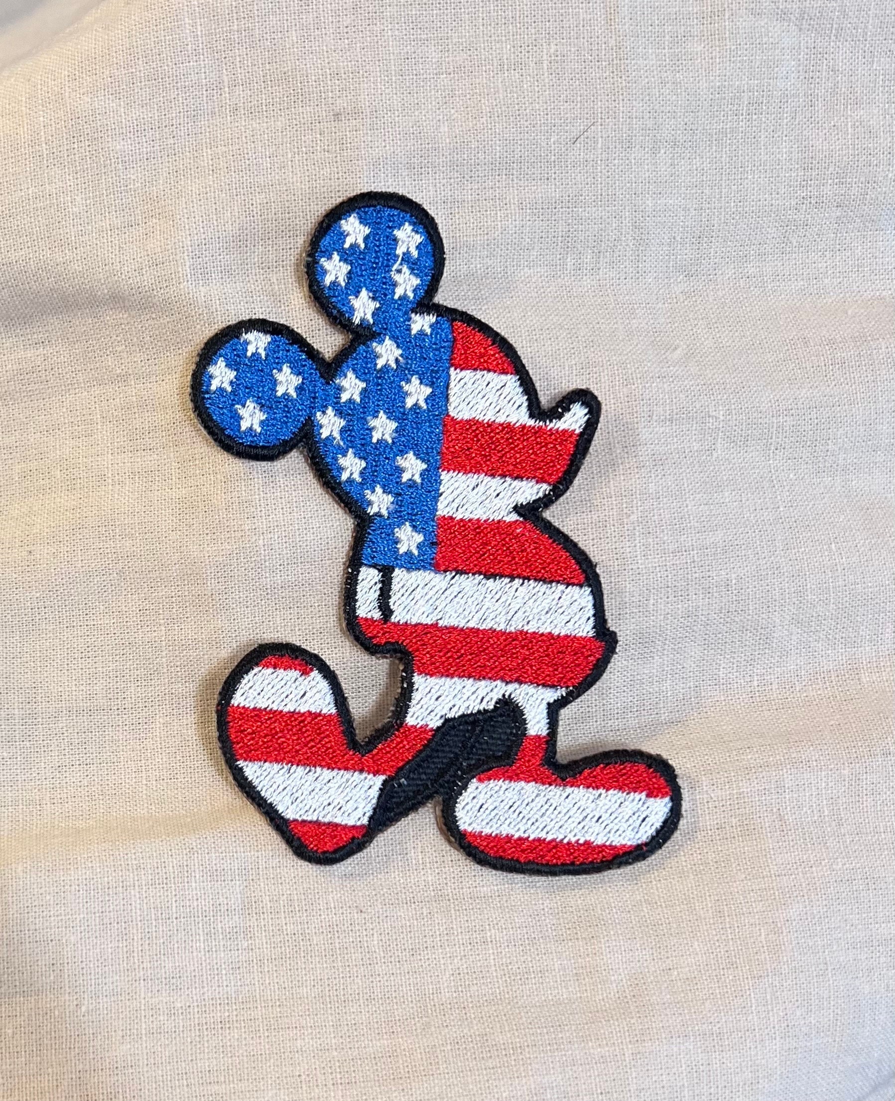 American Flag Disney Mickey Mouse Head Face Embroidered Applique Red Iron  on Patch 2.75 