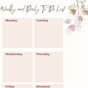 Minimalist Daily and Weekly Checklist Printable, Weekly Schedule, Minimalist Organization