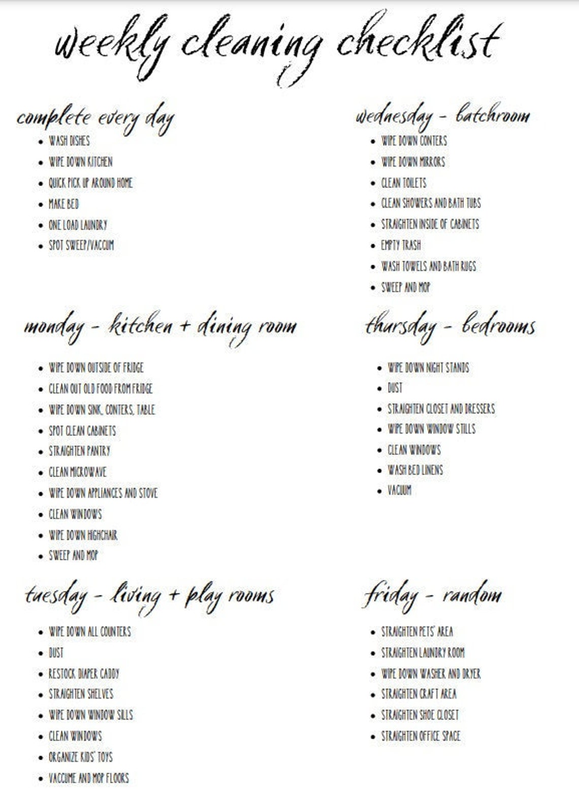 Minimalist Cleaning Checklist Printable Weekly Cleaning - Etsy