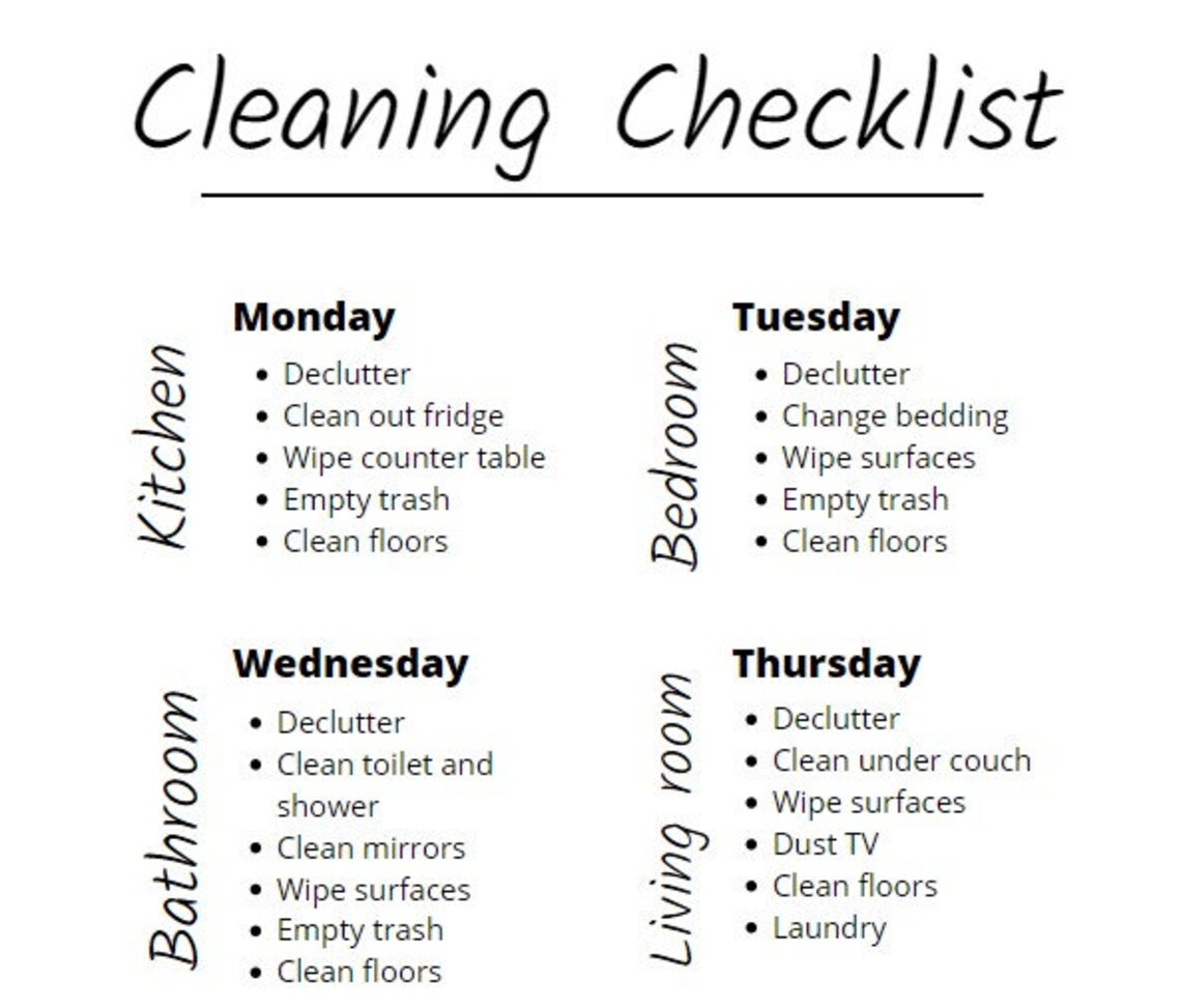 Curated visual reference: Fresh Look at Minimalist Cleaning Checklist Printable Weekly Cleaning Schedule