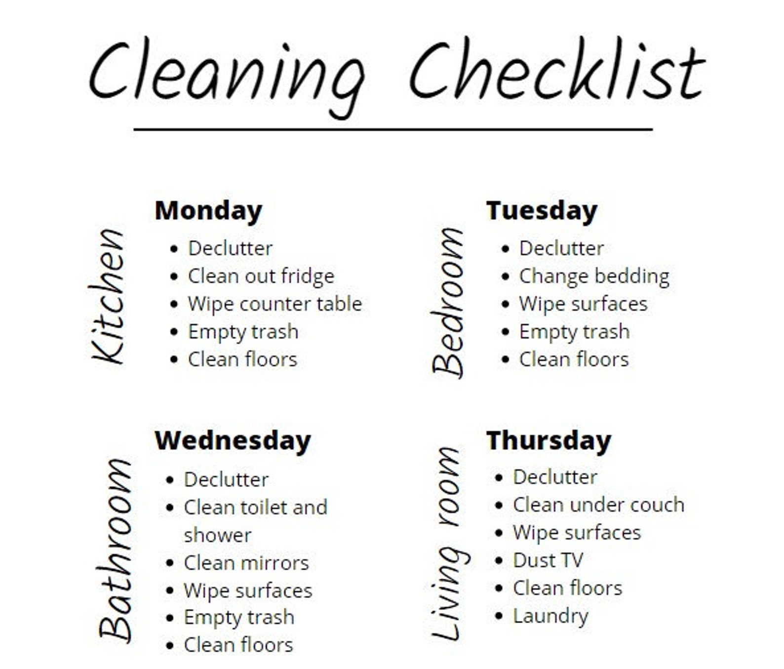 Minimalist Cleaning Checklist Printable Weekly Cleaning - Etsy
