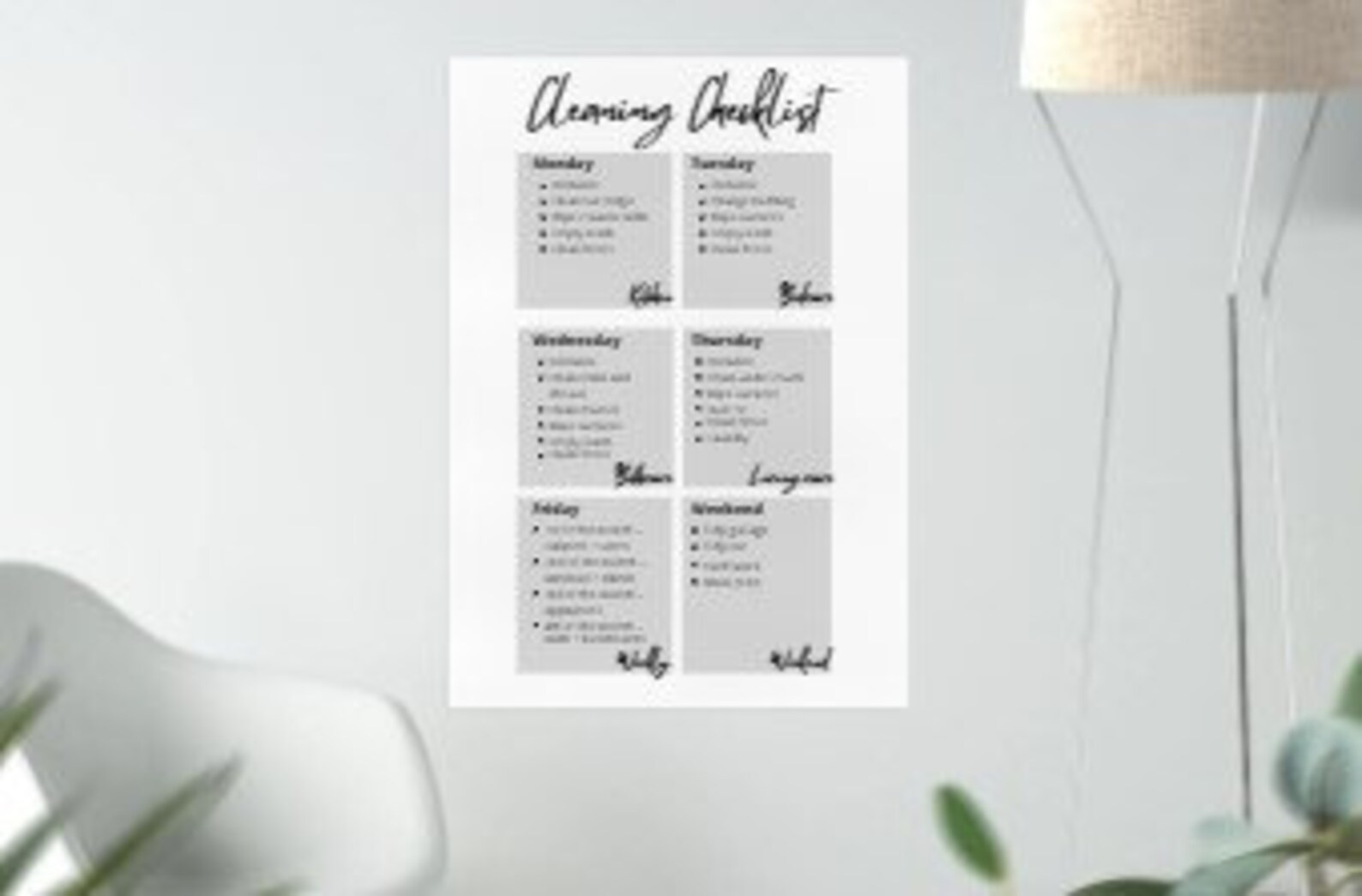 Minimalist Cleaning Checklist Printable , Weekly Cleaning Schedule ...