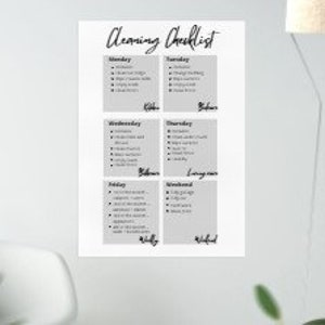 Minimalist Cleaning Checklist Printable , Weekly Cleaning Schedule, Minimalist Organization
