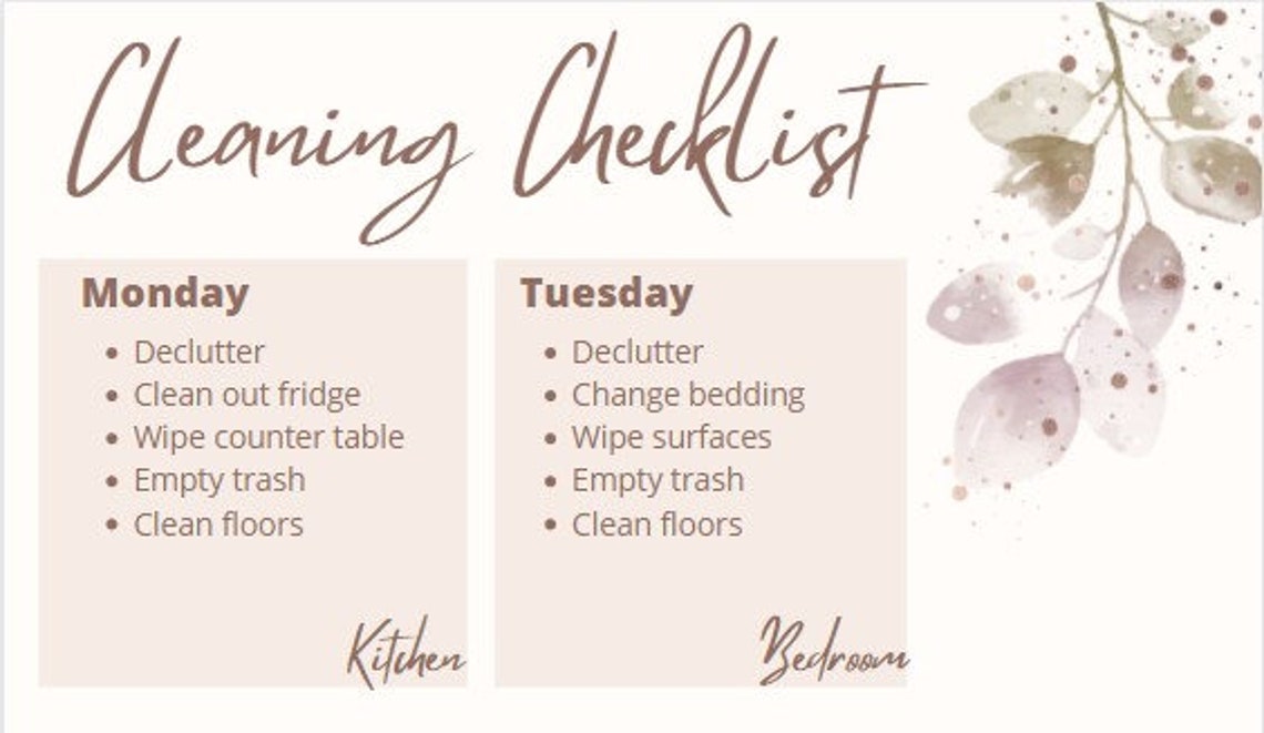 Minimalist Cleaning Checklist Printable , Weekly Cleaning Schedule ...