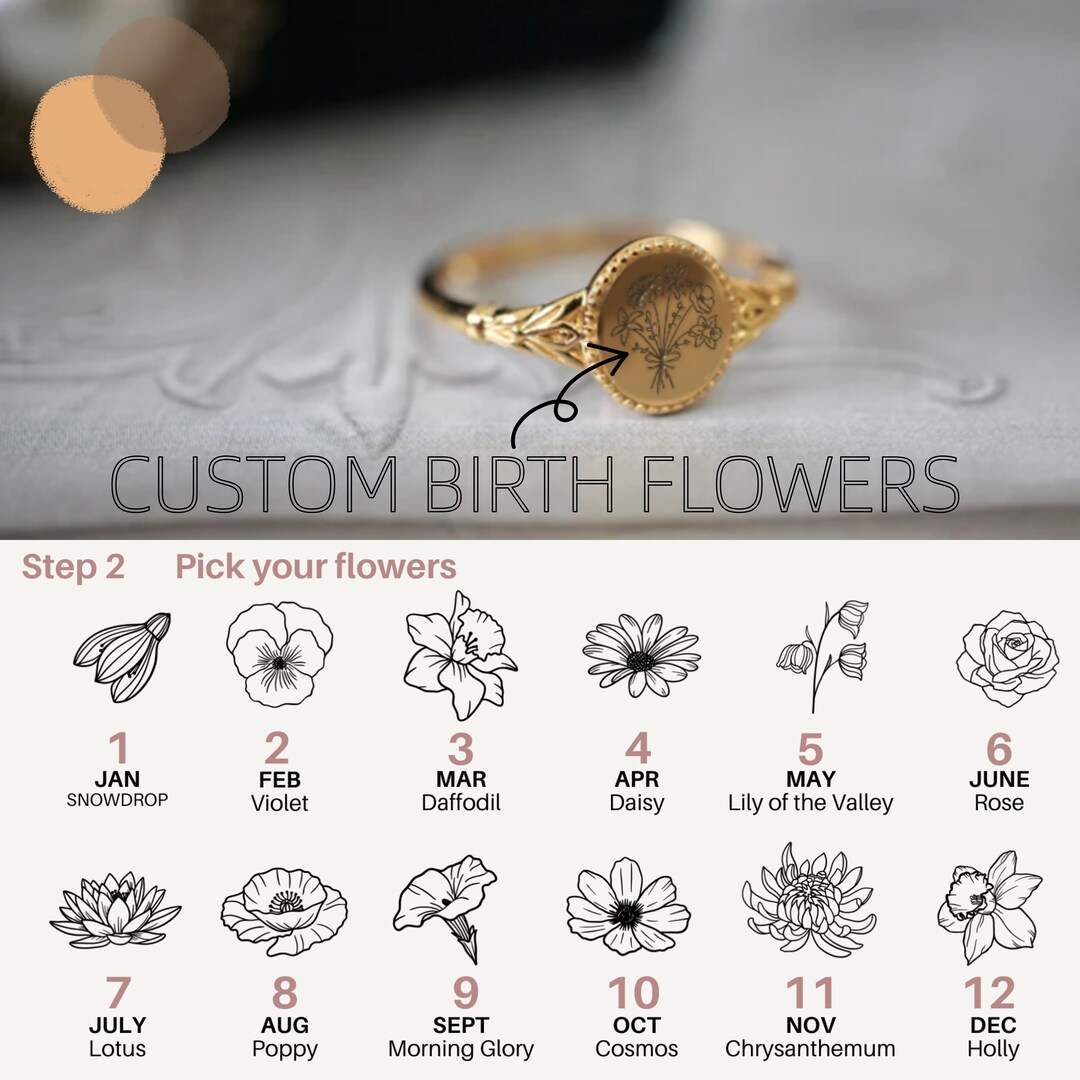 Birth Flower Ring, Personalized Birth Month Ring, Family Birth Flower