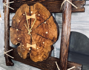 Handmade Aged Wood Slice Clock, Rustic Farmhouse Decor