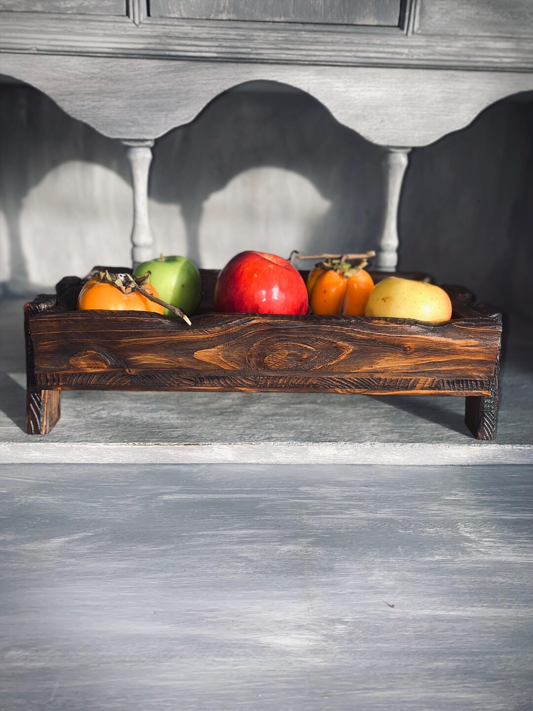 Rustic Wooden Fruit Serving Tray – Handcrafted Aged Wood Farmhouse ...