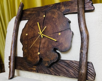 Handcrafted Wooden Wall Clock: Rustic Farmhouse Decor (53x58cm)