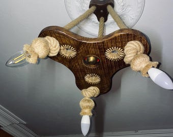 Handmade Rustic Wood Chandelier | Farmhouse Cottage Lighting