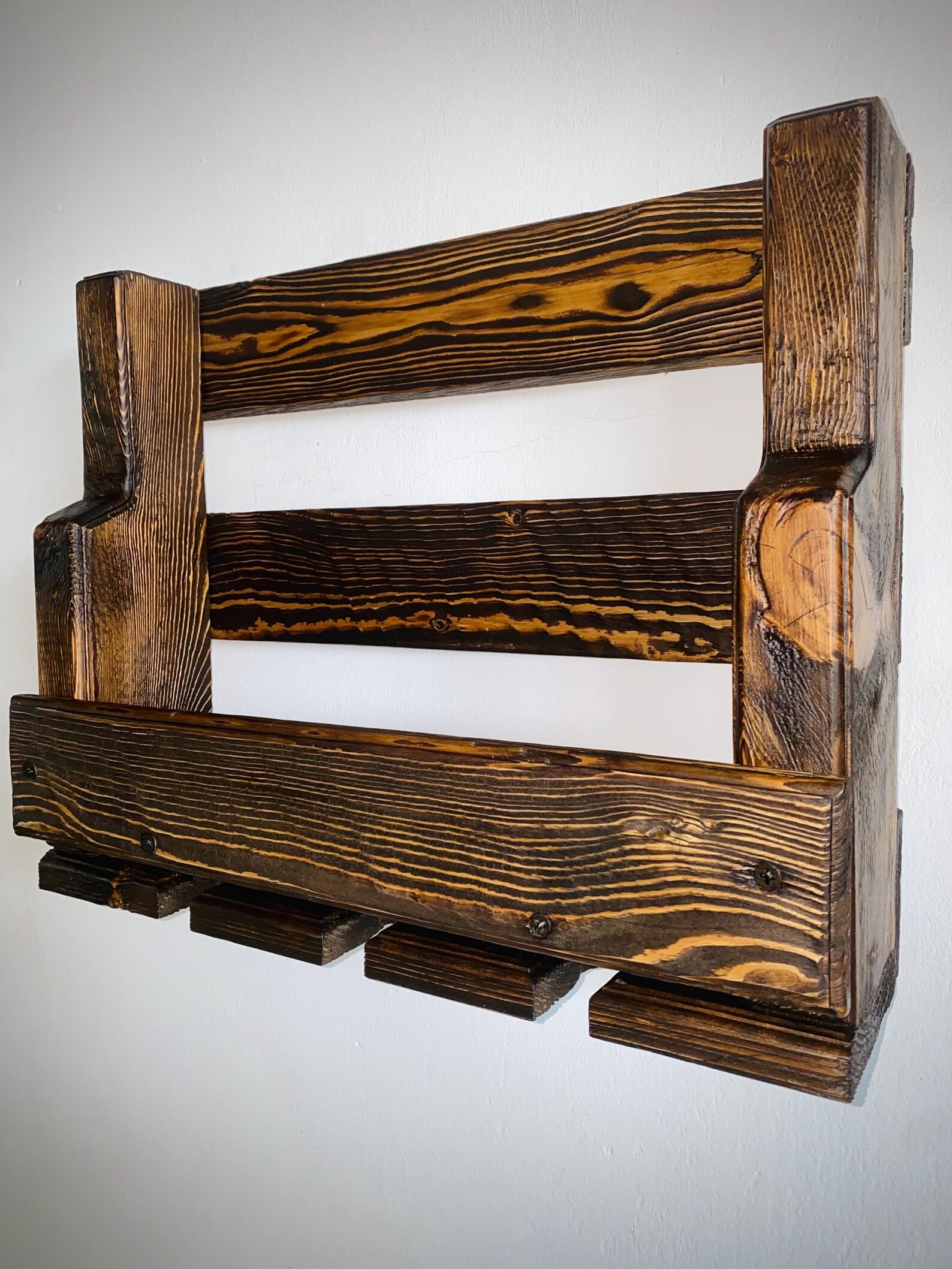 Handmade Rustic Wood Wine Rack: Wall Mounted Farmhouse Bar Storage - Etsy