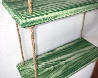 Handgefertigtes rustikales Holz Hängeregal: Dreistöckig Distressed Boho Dekor